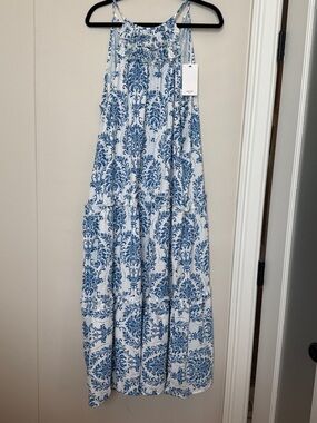 Grace Karin Blue and White Floral Damask Maxi Dress